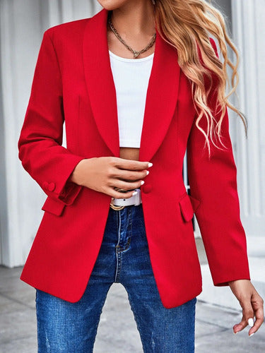Bolero Blazer Tapado Fiesta Cuello Esmoquin Bb 21 Rojo S