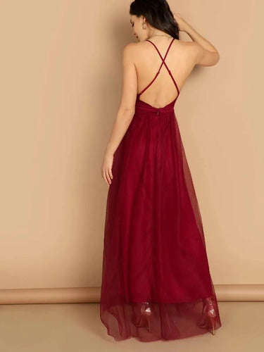 Vestido Maxi Largo Fiesta Burdeo  Va 465