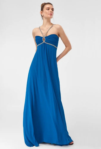 Vestido Fiesta Largo Gala Boda Graduación  Td 06 Azul 36