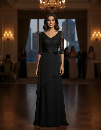 Vestido Fiesta Largo Mangas Ep 232 Negro 10