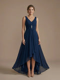 Vestido largo azul asimétrico escote corazón