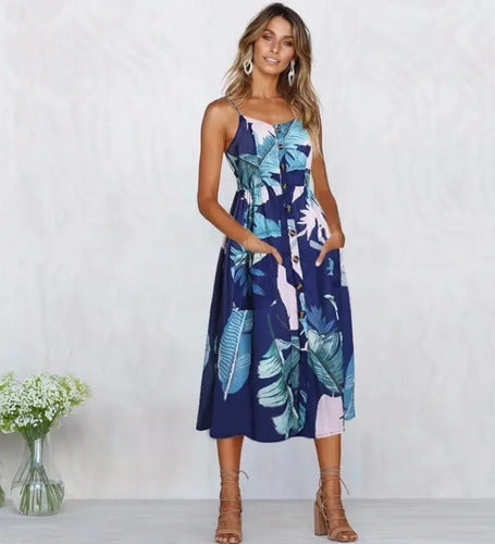 Vestido Bohemia Estampado Floral  Sexy Bolsillos Vd 84