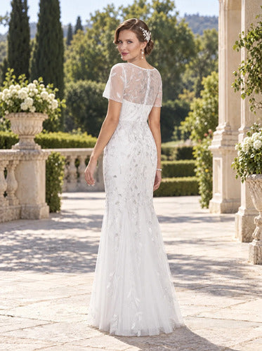 Vestido de novia sirena lentejuelas manga corta
