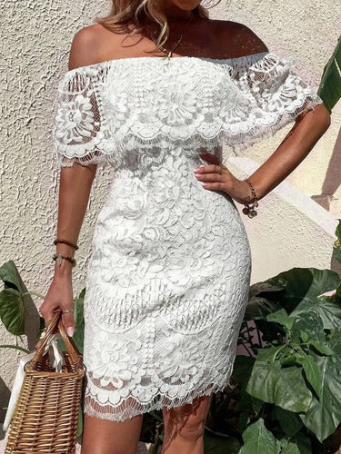Vestido Blanco Encaje Novia Civil Fiesta Ve 68 Blanco M