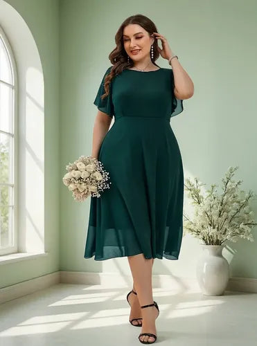 Vestido Fiesta Gasa Talla Grande Manga Corta Vg 101