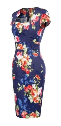 Vestido Azul Bodycon Vintage Retro Va 302 Azul S