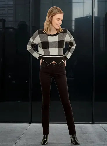 Suéter Corto Mujer Hombros Caídos Blanconegro Sweater Td 36 Blanco L